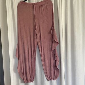 Free People Beach Pink Ruffle Women's Pants with open side legs